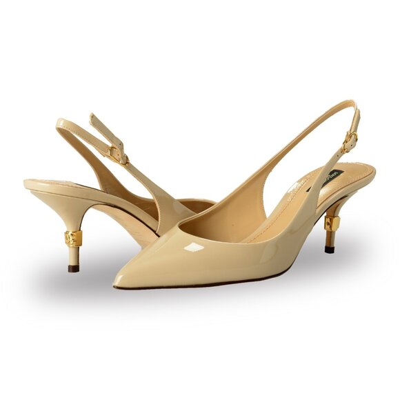 Dolce & Gabbana Women's Beige Leather Heeled Slingback Pumps Shoes US 9 IT 39 - Picture 8 of 8